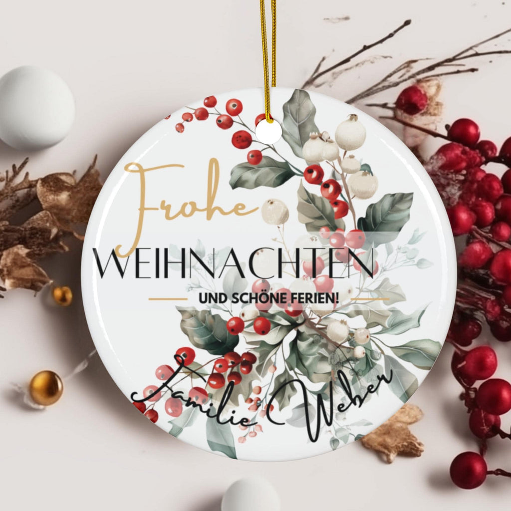 Personalisierter Weihnachtsbaumanhänger mit Familiennamen Individueller Christbaumschmuck bedruckte Weihnachtsdeko Geschenk mit Wunschtext - GlamourDesign