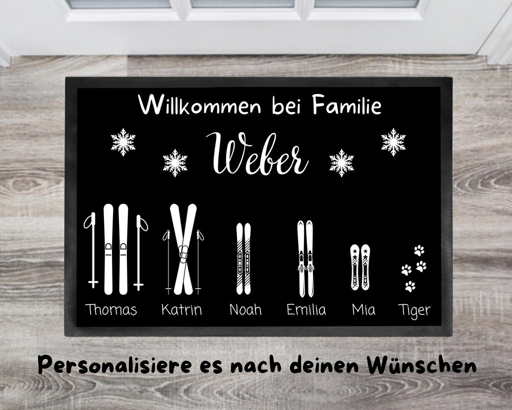 Personalisierbare Fußmatte mit Familie Namen Ski-Design für Berghaus Individuell anpassbar mit Namen & Skisymbolen Perfektes Geschenk - GlamourDesign