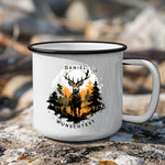 Lade das Bild in den Galerie-Viewer, Personalisierbar emaille Tasse mit Namen und Wunschtext | Hirsch-Motiv Geschenk für Naturfreunde | Geburtstag Geschenk für Jäger - GlamourDesign
