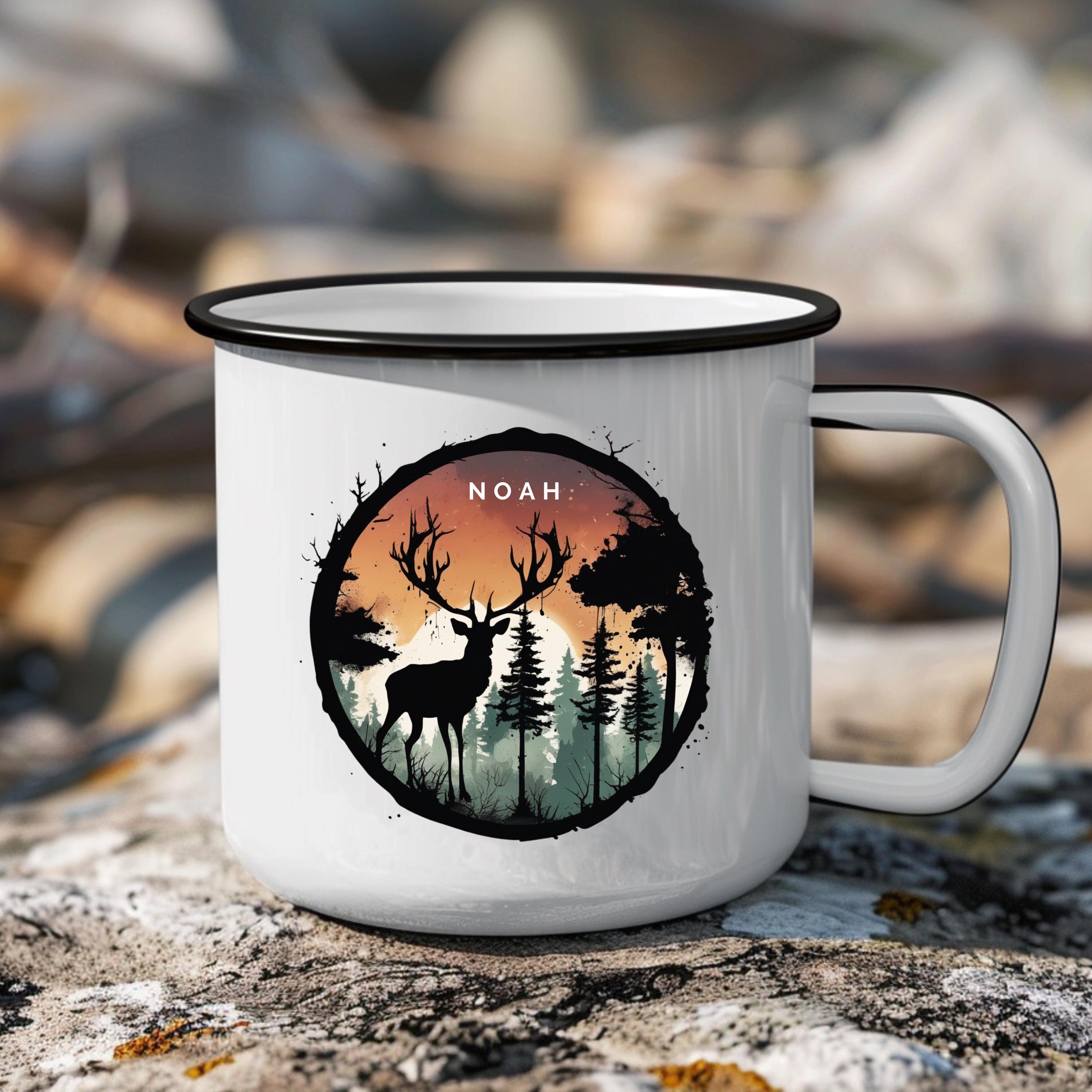 Personalisierbar Emaille Tasse mit mit Namen Hirsch-Design Geschenk für Natur und Tierliebhaber Geschenkidee für Weihnachten und Geburtstag - GlamourDesign