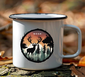 Personalisierbar Emaille Tasse mit mit Namen Hirsch-Design Geschenk für Natur und Tierliebhaber Geschenkidee für Weihnachten und Geburtstag - GlamourDesign