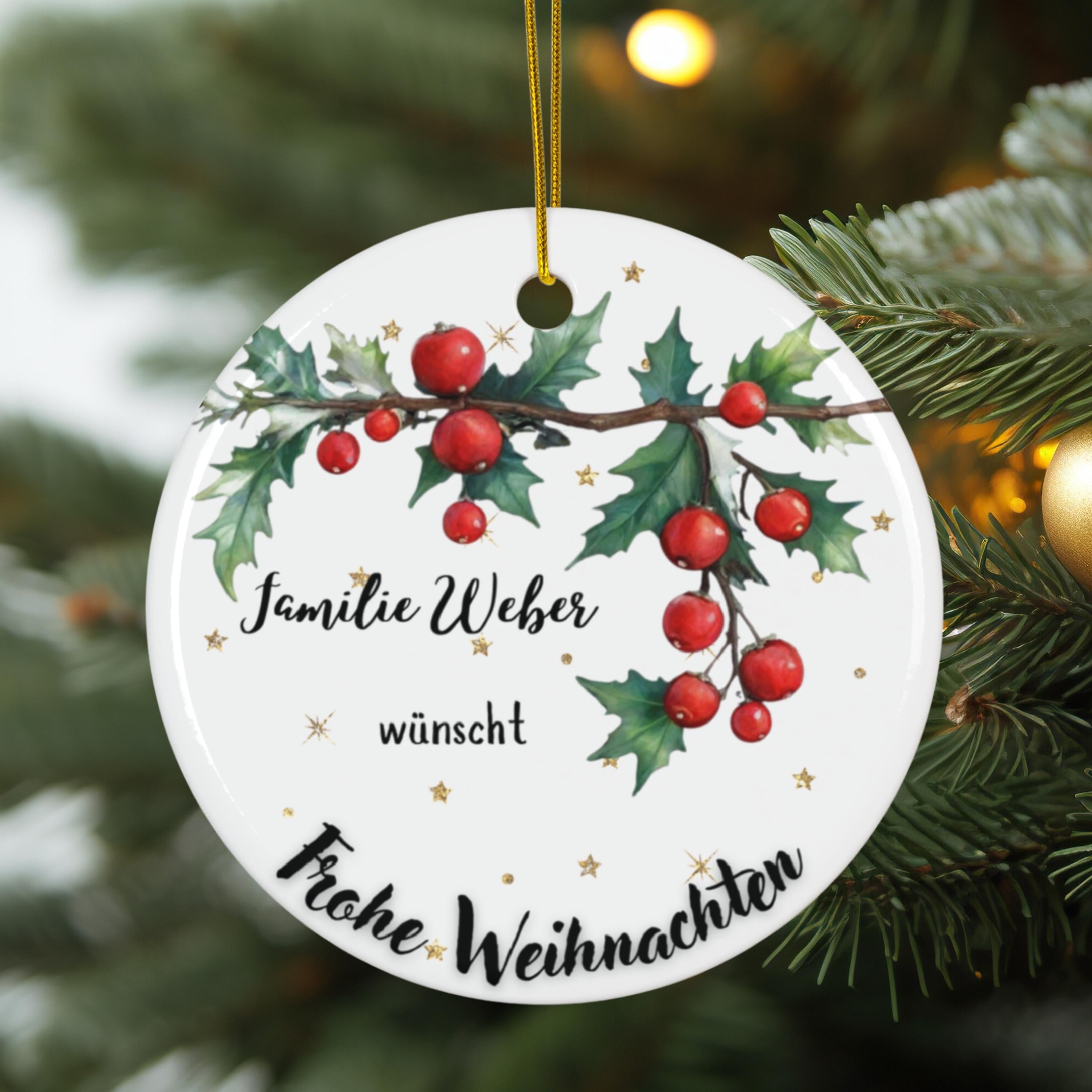 Personalisierter Weihnachtsbaumanhänger mit Familiennamen Individueller Christbaumschmuck bedruckte Weihnachtsdeko Geschenk mit Wunschtext - GlamourDesign