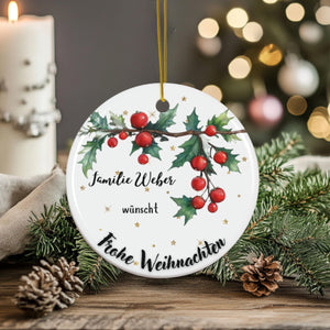 Personalisierter Weihnachtsbaumanhänger mit Familiennamen Individueller Christbaumschmuck bedruckte Weihnachtsdeko Geschenk mit Wunschtext - GlamourDesign