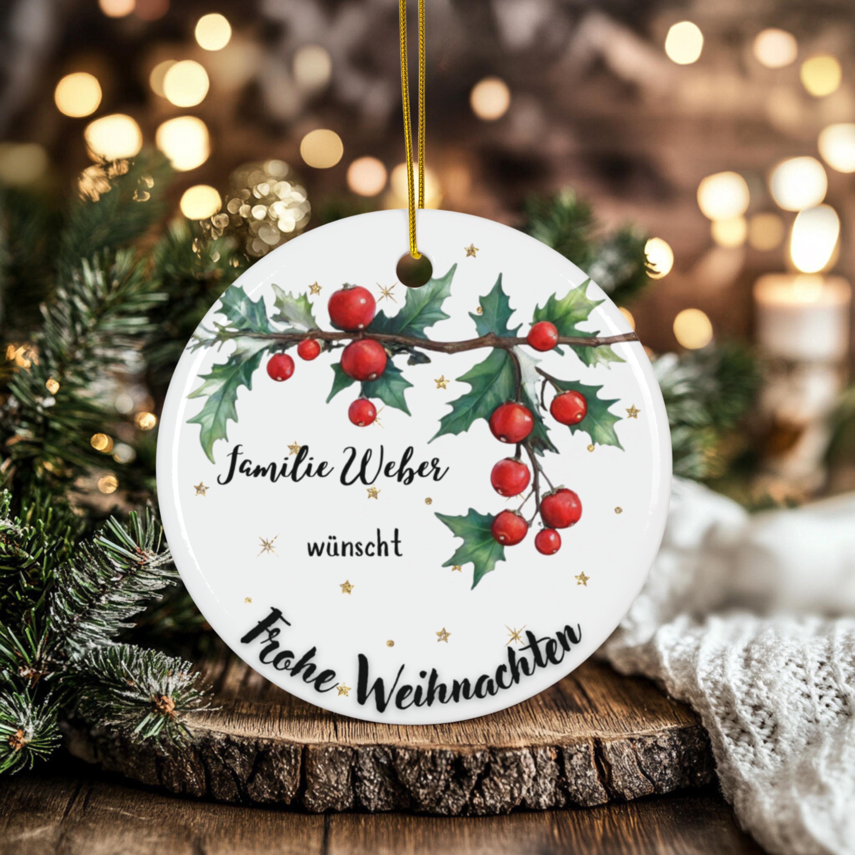 Personalisierter Weihnachtsbaumanhänger mit Familiennamen Individueller Christbaumschmuck bedruckte Weihnachtsdeko Geschenk mit Wunschtext - GlamourDesign