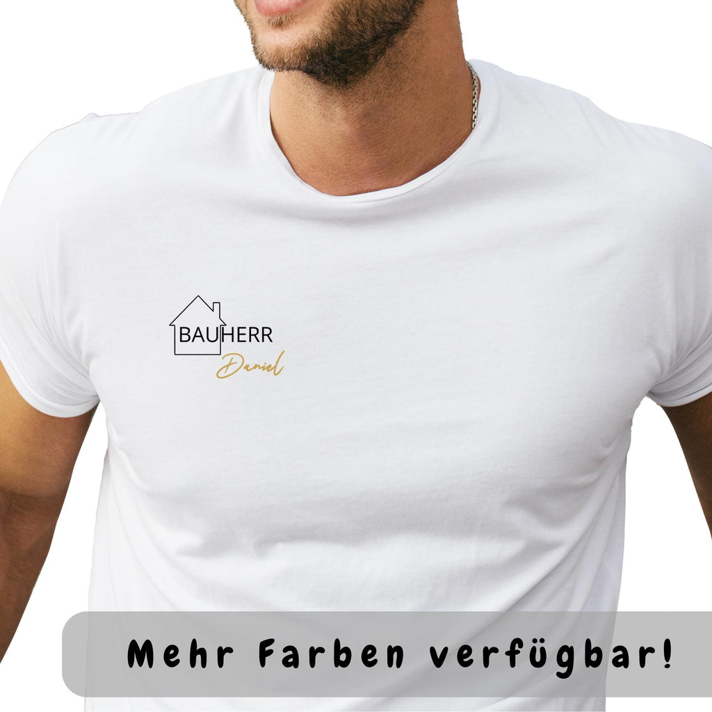 Personalisiertes Bauherr T-Shirt mit Namen | Geschenk zum Richtfest, Hauskauf & Hausbau | Herren-Baustellen-Shirt Geschenkidee | Baumwolle