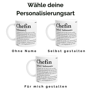 Tasse für die Chefin Definition Synonym Geschenk| personalisierbar mit Namen