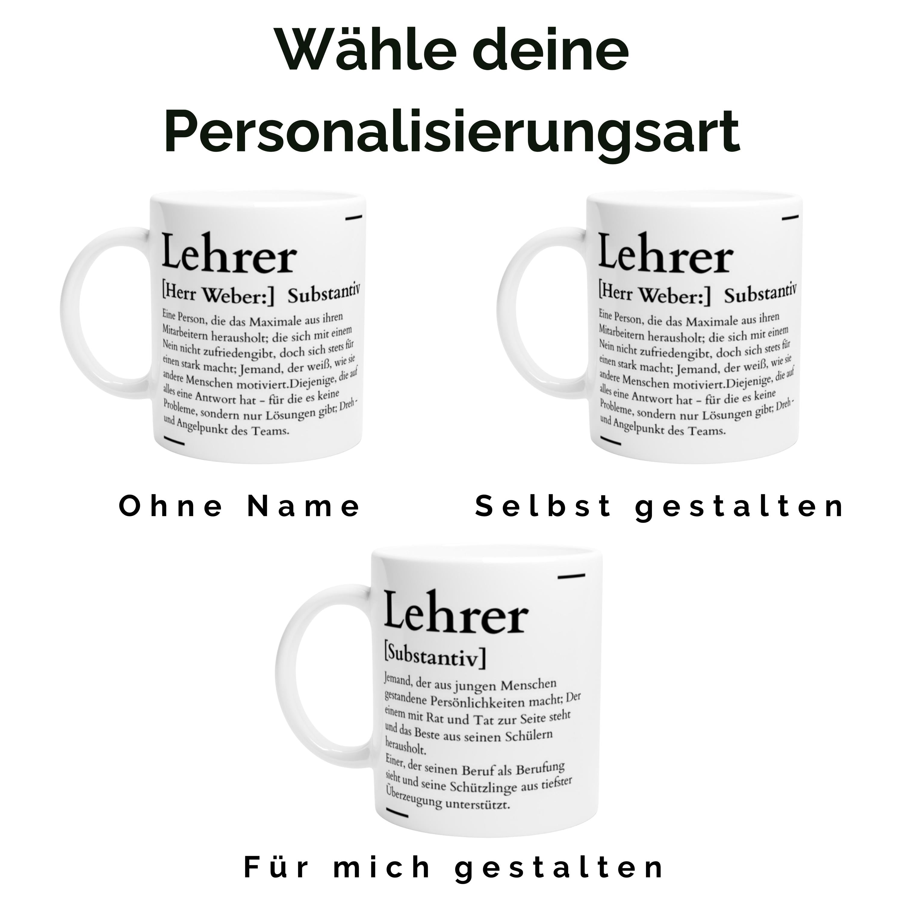 Tasse für den Lehrer Definition Synonym Geschenk| personalisierbar mit Namen