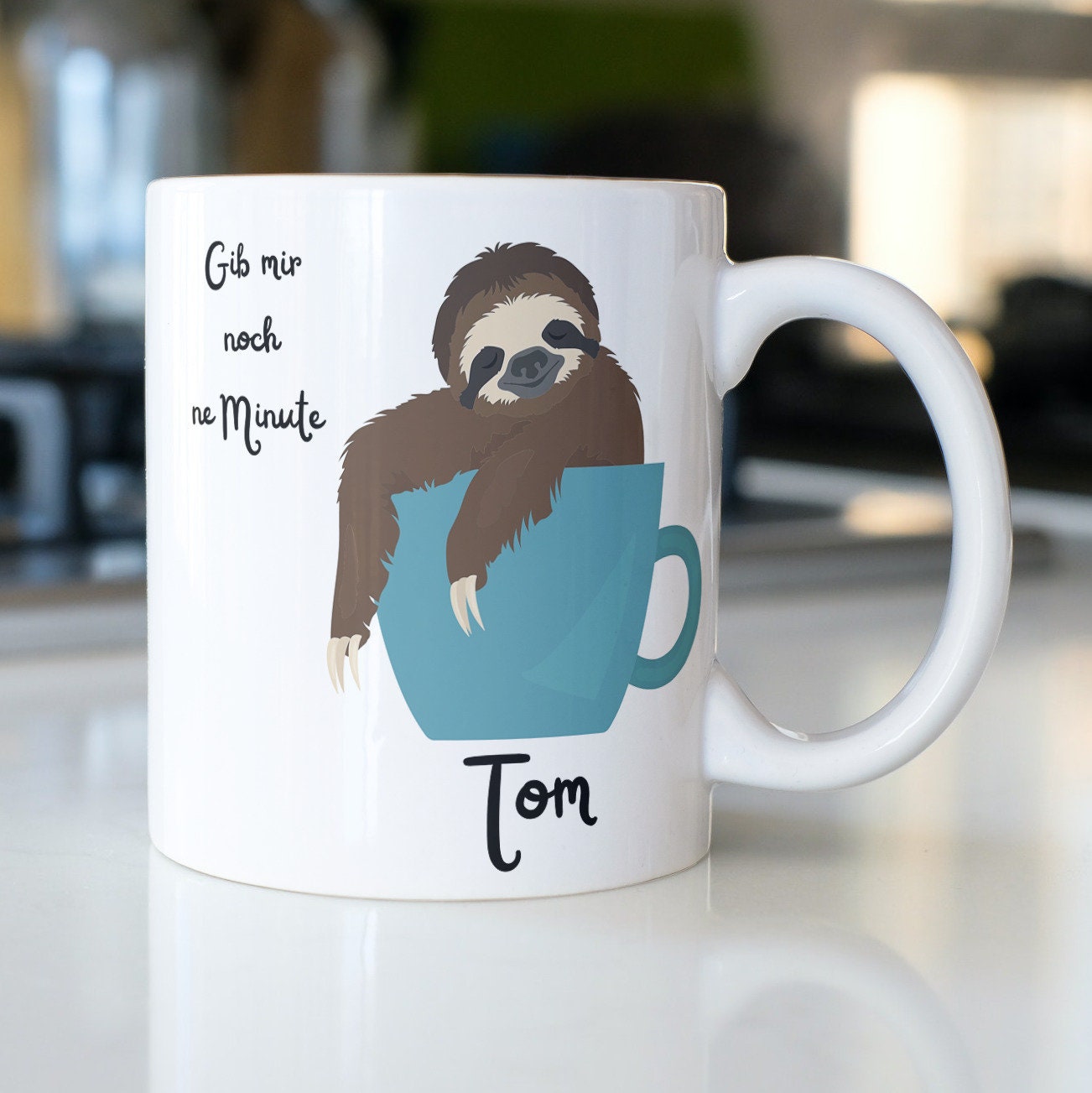 Tasse für Langschläfer mit süßem Faultier Motiv | Kaffeetasse Namenstasse | Geschenkidee | Individuell bedruckt - GlamourDesign
