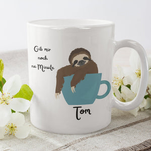 Tasse für Langschläfer mit süßem Faultier Motiv | Kaffeetasse Namenstasse | Geschenkidee | Individuell bedruckt - GlamourDesign