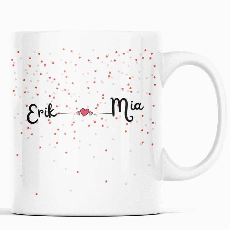 Personalisierte Tasse für die Freundin, Freund, Pärchen, mit niedlichen Herzen |Kaffeetasse Namenstasse | Geschenkidee |Individuell bedruckt - GlamourDesign