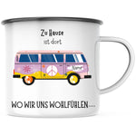 Lade das Bild in den Galerie-Viewer, Emaille Tasse| Becher| VW Bus| Camping| Roadtrip| Hippie Edition - GlamourDesign
