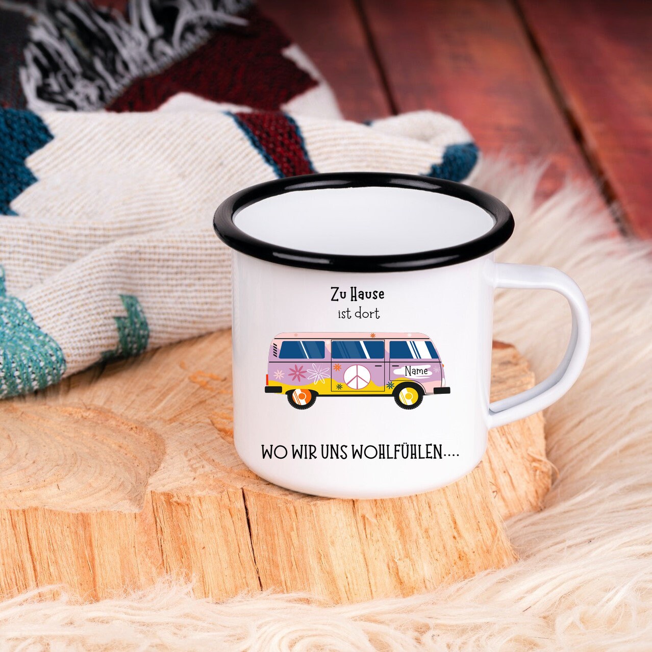Emaille Tasse| Becher| VW Bus| Camping| Roadtrip| Hippie Edition - GlamourDesign