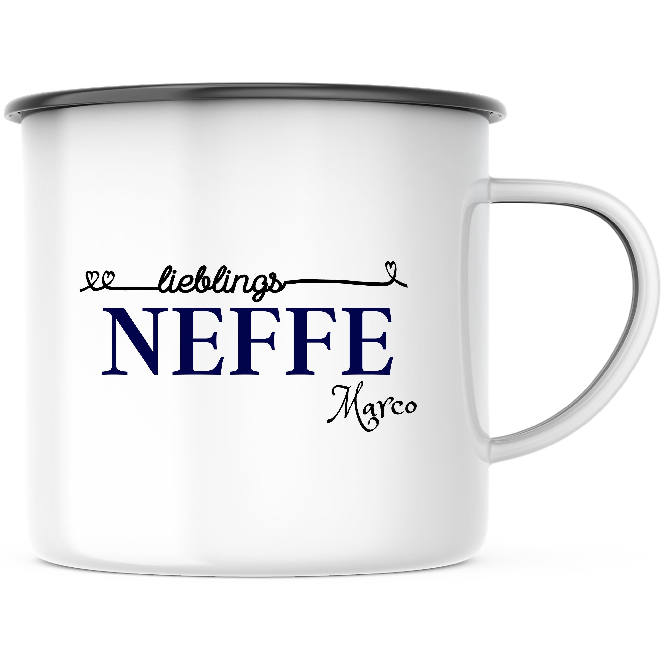 Emaille Tasse| Becher| Geschenk Neffe| mit Wunschnamen| Lieblingsneffe - GlamourDesign