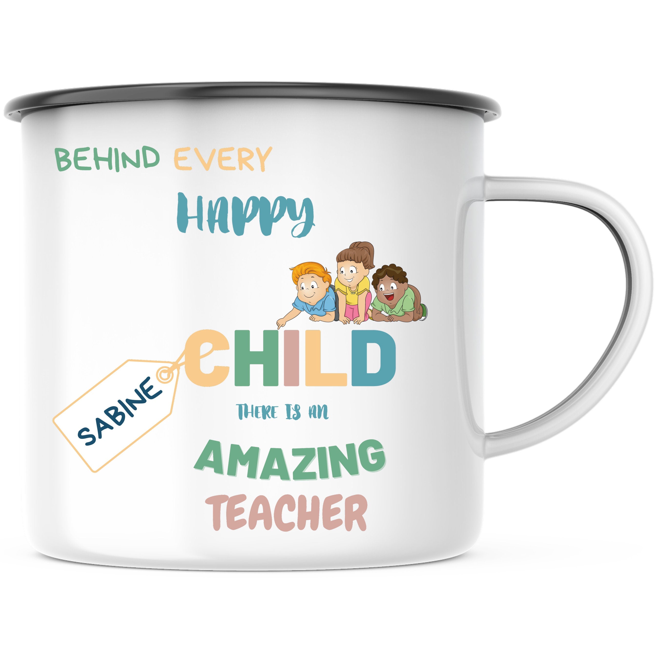 Emaille Tasse| Becher| Erzieherin| Dankeschön| Abschied Kindergärtnerin| personalisierbar mit Wunschnamen - GlamourDesign