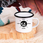 Lade das Bild in den Galerie-Viewer, Emaille Tasse| Becher| Reisefreunde| Camping Motiv| personalisierbar mit bis zu 8 Namen - GlamourDesign
