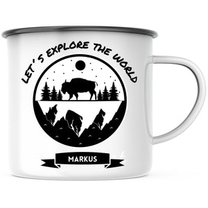 Emaille Tasse| Becher| Adventure| Camping| Lets explore the world| personalisiert mit Wunschnamen - GlamourDesign