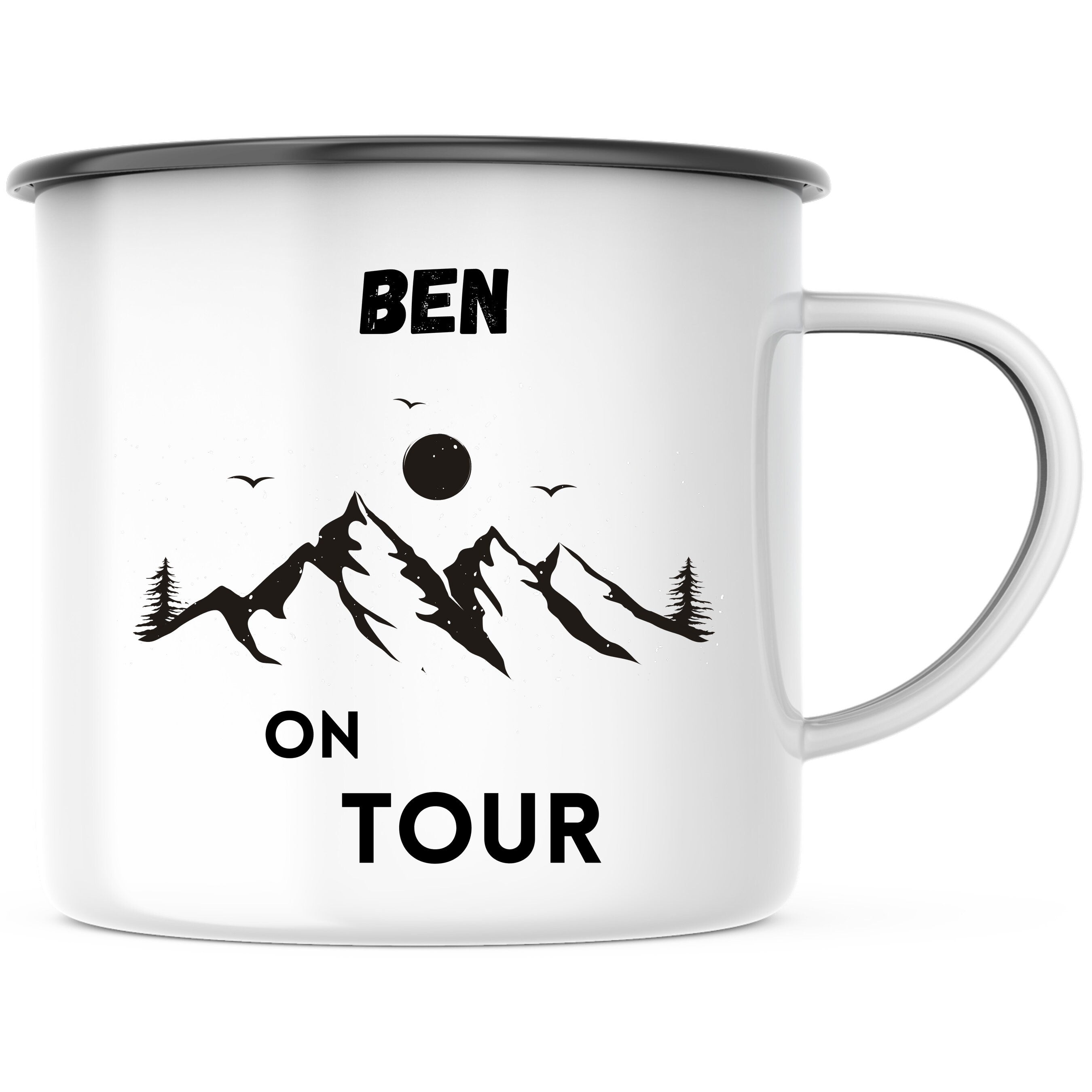 Emaille Tasse| Becher| Camping| On Tour| personalisiert mit Wunschnamen - GlamourDesign