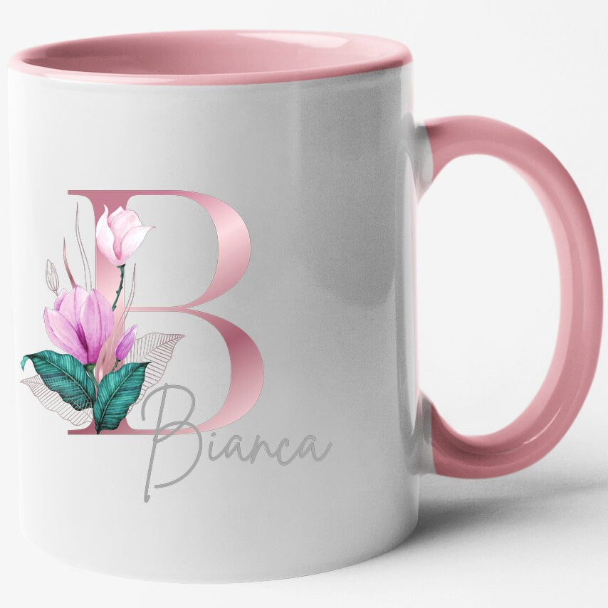 Tasse mit Hologramm| Anfangsbuchstabe &t Wunschnamen| in Rosa - GlamourDesign