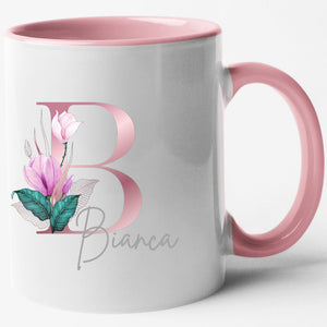 Tasse mit Hologramm| Anfangsbuchstabe &t Wunschnamen| in Rosa - GlamourDesign