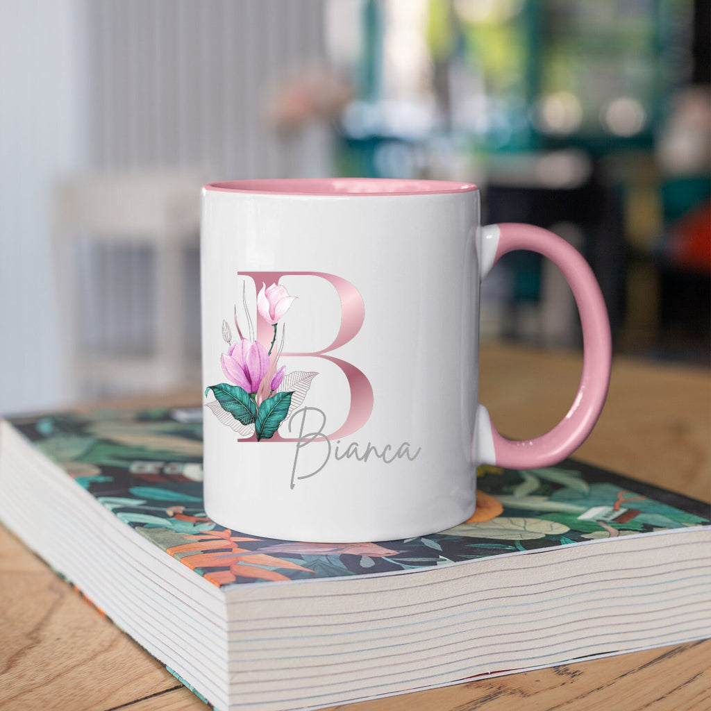 Tasse mit Hologramm| Anfangsbuchstabe &t Wunschnamen| in Rosa - GlamourDesign