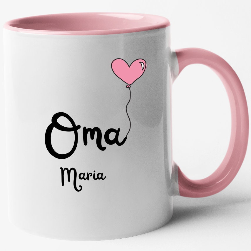 Tasse als Geschenk für die Oma| mit Herzmotiv| Wunschnamen| Rosa - GlamourDesign