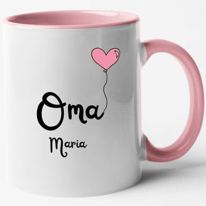 Tasse als Geschenk für die Oma| mit Herzmotiv| Wunschnamen| Rosa - GlamourDesign