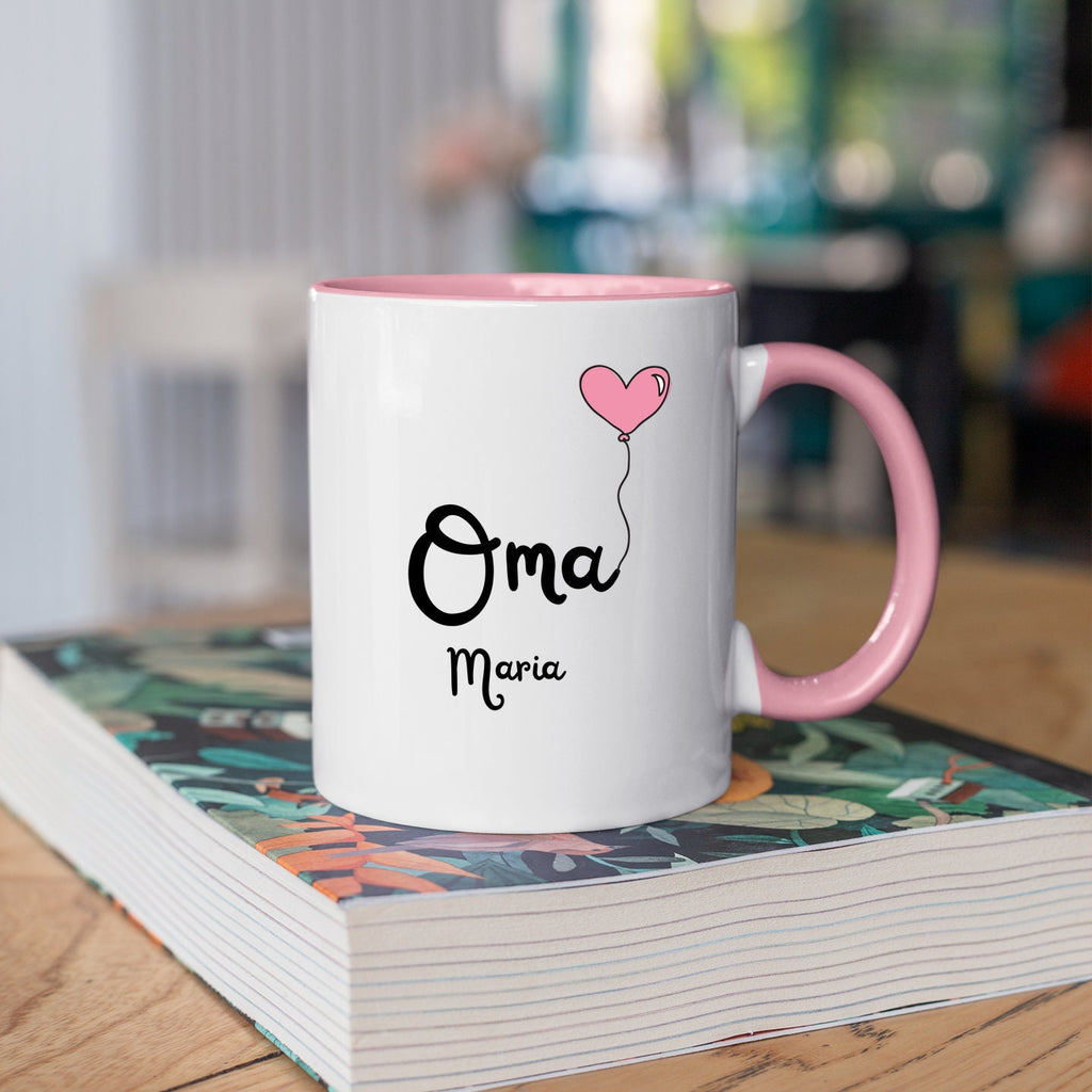 Tasse als Geschenk für die Oma| mit Herzmotiv| Wunschnamen| Rosa - GlamourDesign