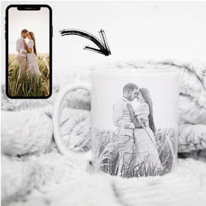 Tassen Set| Hochzeitstag| Jahrestag| Ehe| Paar| Verlobung| Mrs. und Mr| Zeichnung Hochzeitsfoto| personalisierbar - GlamourDesign