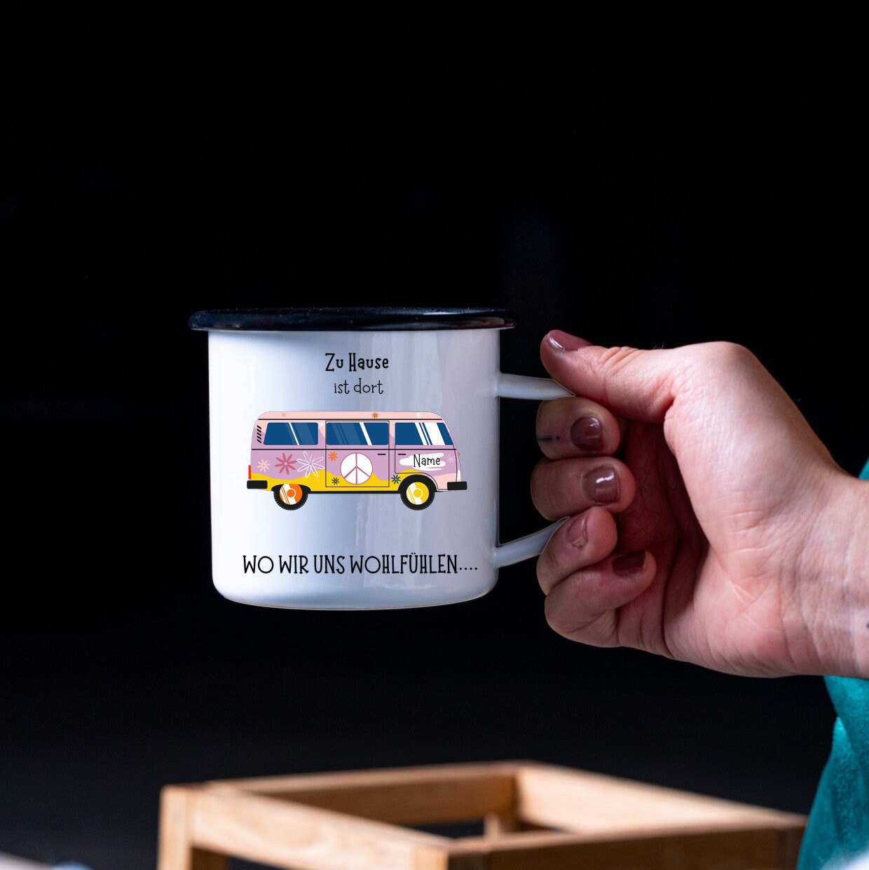 Emaille Tasse| Becher| VW Bus| Camping| Roadtrip| Hippie Edition - GlamourDesign