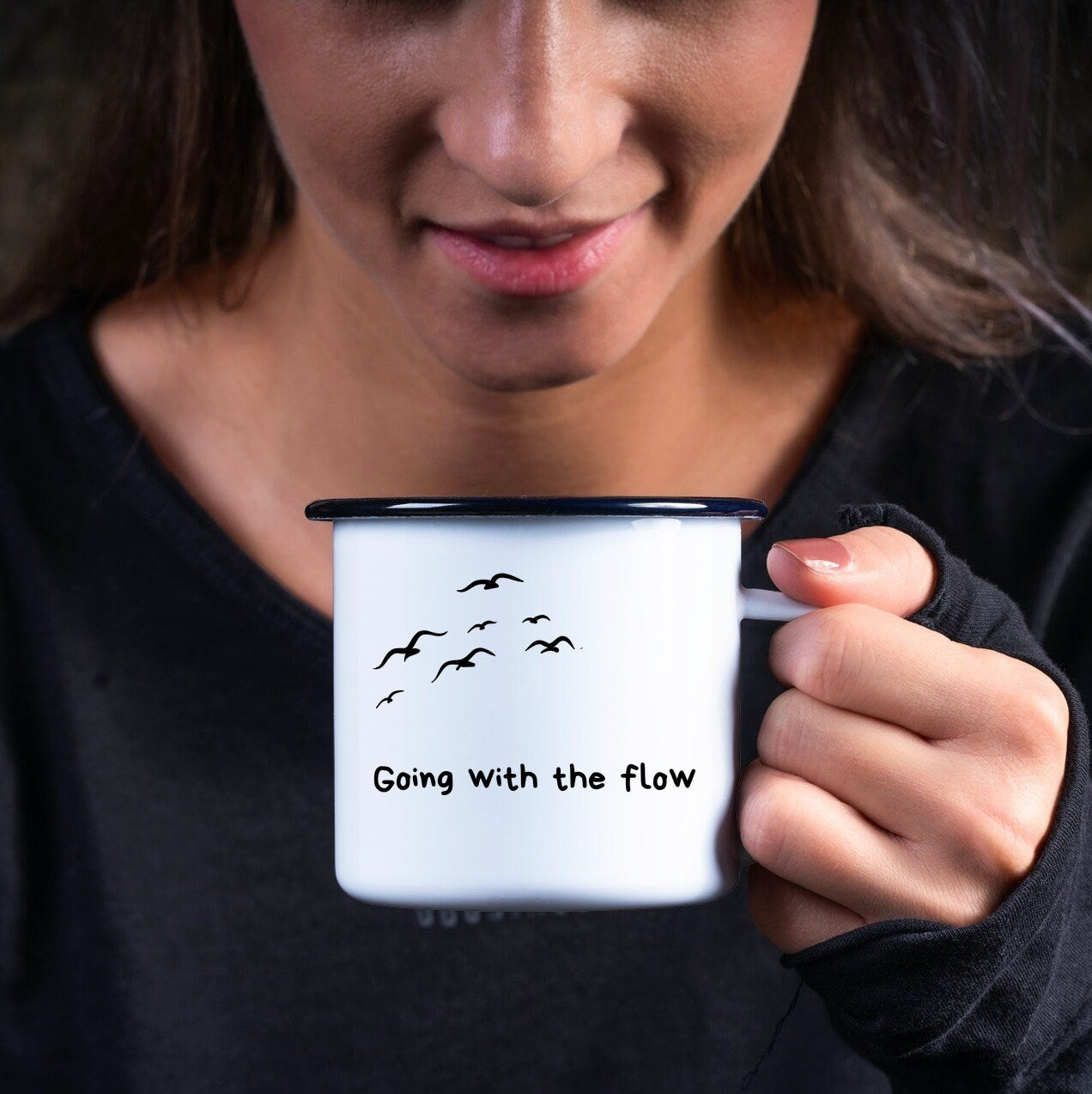 Emaille Tasse| Becher| Reisefans| Going wirth the flow - GlamourDesign