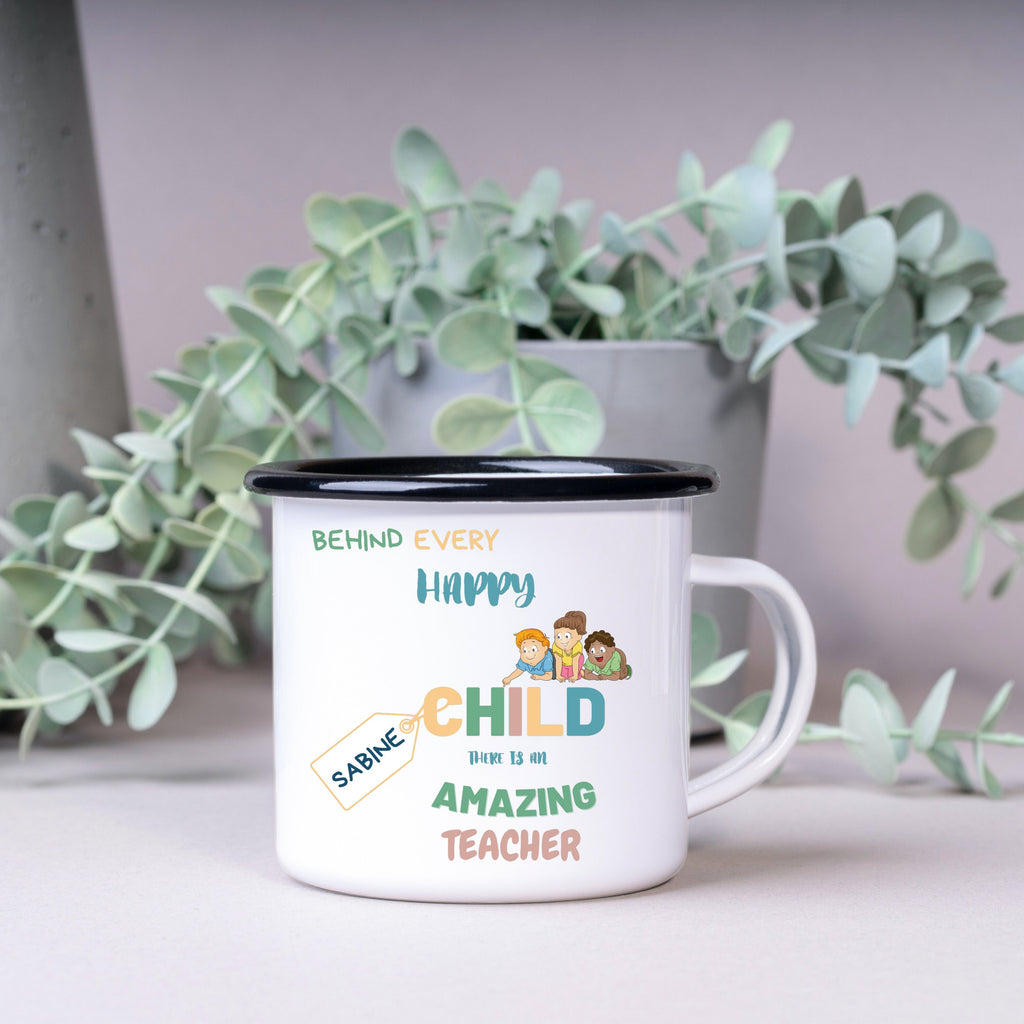 Emaille Tasse| Becher| Erzieherin| Dankeschön| Abschied Kindergärtnerin| personalisierbar mit Wunschnamen - GlamourDesign