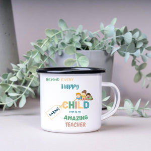 Emaille Tasse| Becher| Erzieherin| Dankeschön| Abschied Kindergärtnerin| personalisierbar mit Wunschnamen - GlamourDesign