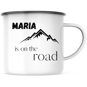 Emaille Tasse| Becher| Camping| Reisen| On the road| personalisierbar mit Wunschnamen - GlamourDesign