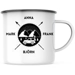 Lade das Bild in den Galerie-Viewer, Emaille Tasse| Becher| Reisefreunde| Camping Motiv| personalisierbar mit bis zu 8 Namen - GlamourDesign
