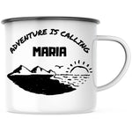 Lade das Bild in den Galerie-Viewer, Emaille Tasse| Becher| Camping| Outdoor|Adventure is calling| Namenstasse - GlamourDesign
