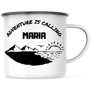 Emaille Tasse| Becher| Camping| Outdoor|Adventure is calling| Namenstasse - GlamourDesign