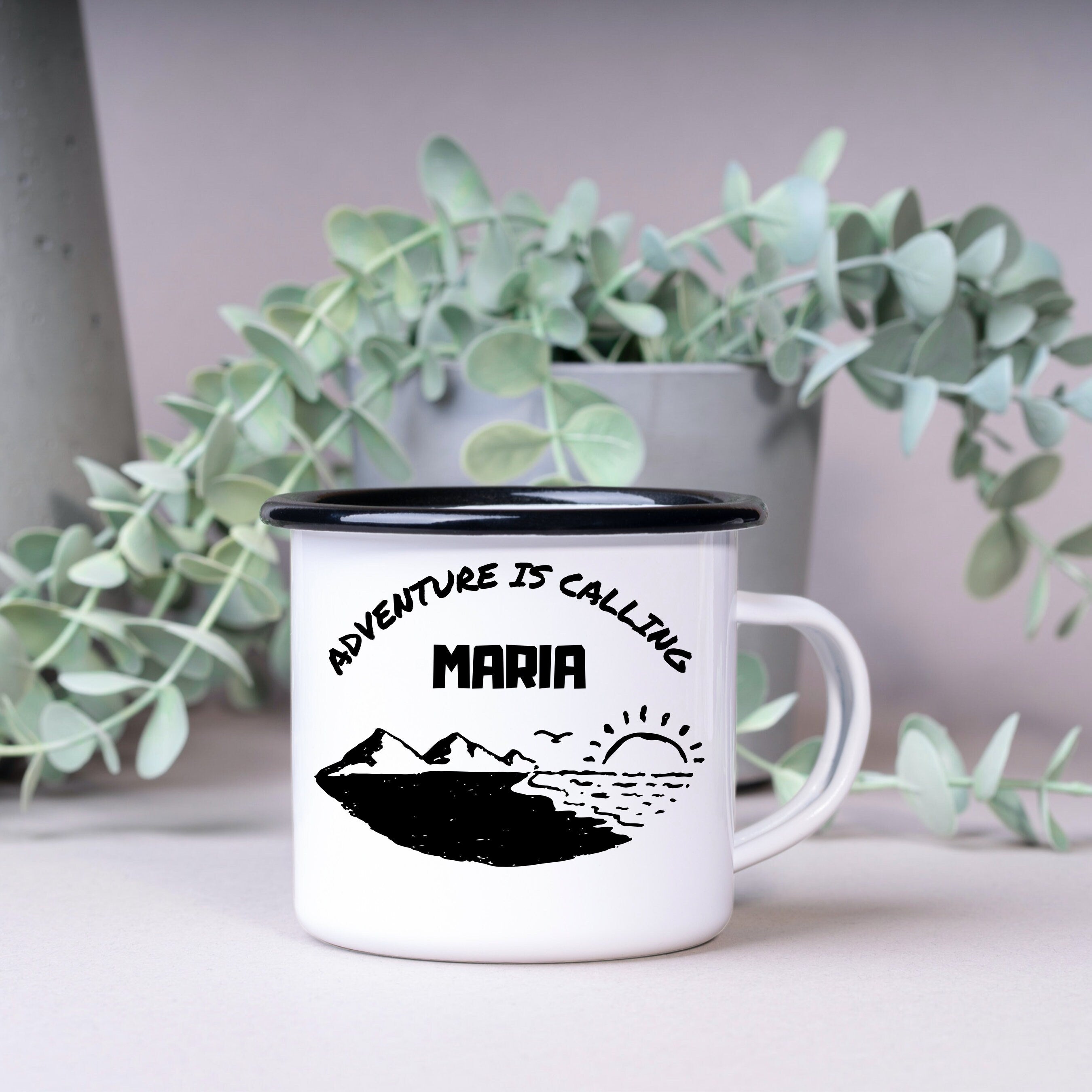 Emaille Tasse| Becher| Camping| Outdoor|Adventure is calling| Namenstasse - GlamourDesign