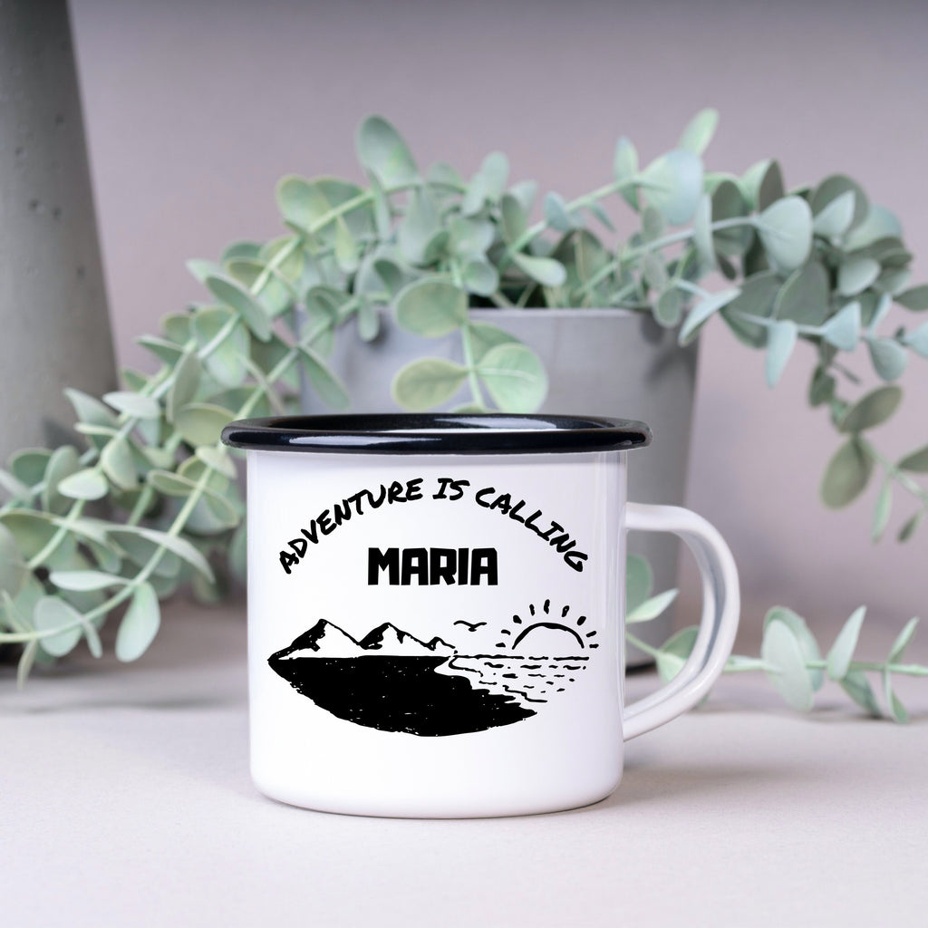 Emaille Tasse| Becher| Camping| Outdoor|Adventure is calling| Namenstasse - GlamourDesign