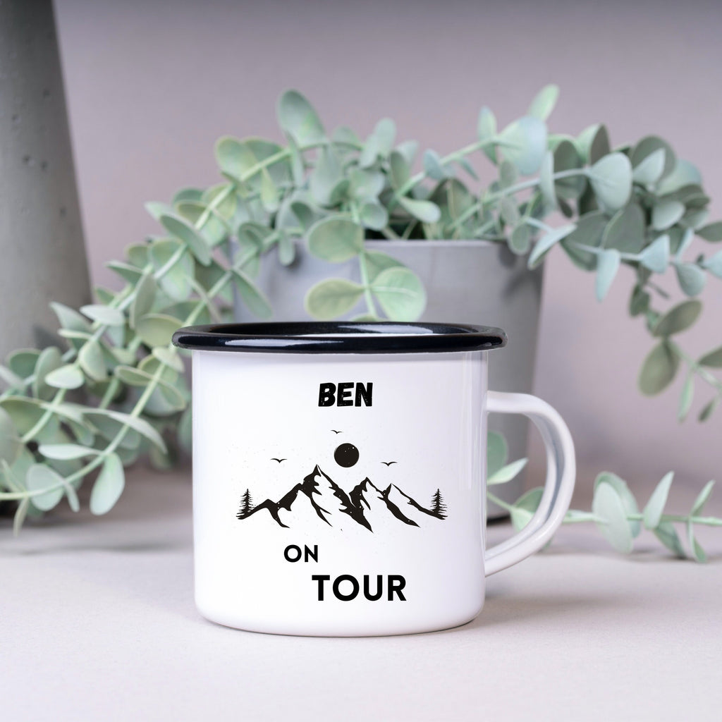 Emaille Tasse| Becher| Camping| On Tour| personalisiert mit Wunschnamen - GlamourDesign