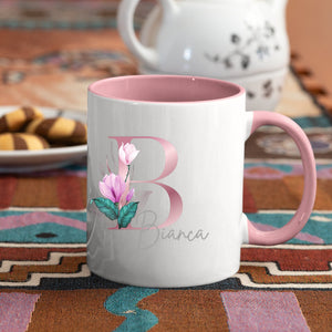 Tasse mit Hologramm| Anfangsbuchstabe &t Wunschnamen| in Rosa - GlamourDesign