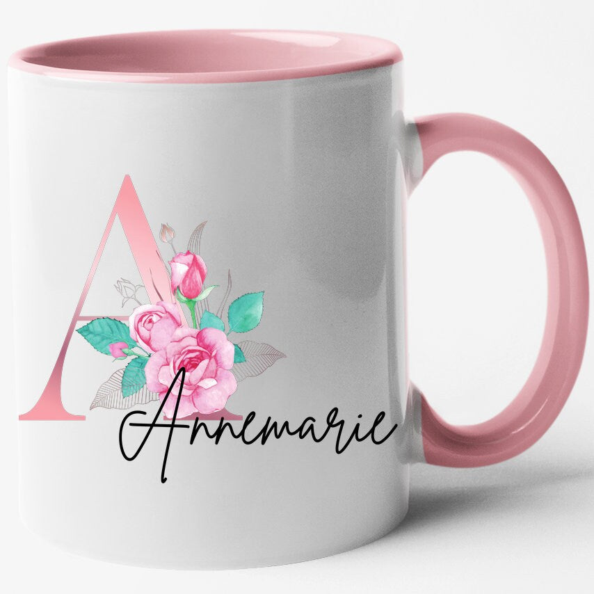Tasse mit Buchstaben| personalisiert mit Wunschnamen| Rosa - GlamourDesign