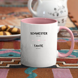 Tasse für werdende Tanten| Schwangerschaftsverkündung an die Schwester| personalisierbar mit Jahreszahlen| Rosa - GlamourDesign