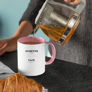 Tasse für werdende Tanten| Schwangerschaftsverkündung an die Schwester| personalisierbar mit Jahreszahlen| Rosa - GlamourDesign