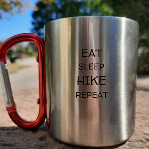 Edelstahltasse| mit Karabiner Griff| Eat, Bike, Sleep, Repeat| Mountainbike| Bergsteiger - GlamourDesign