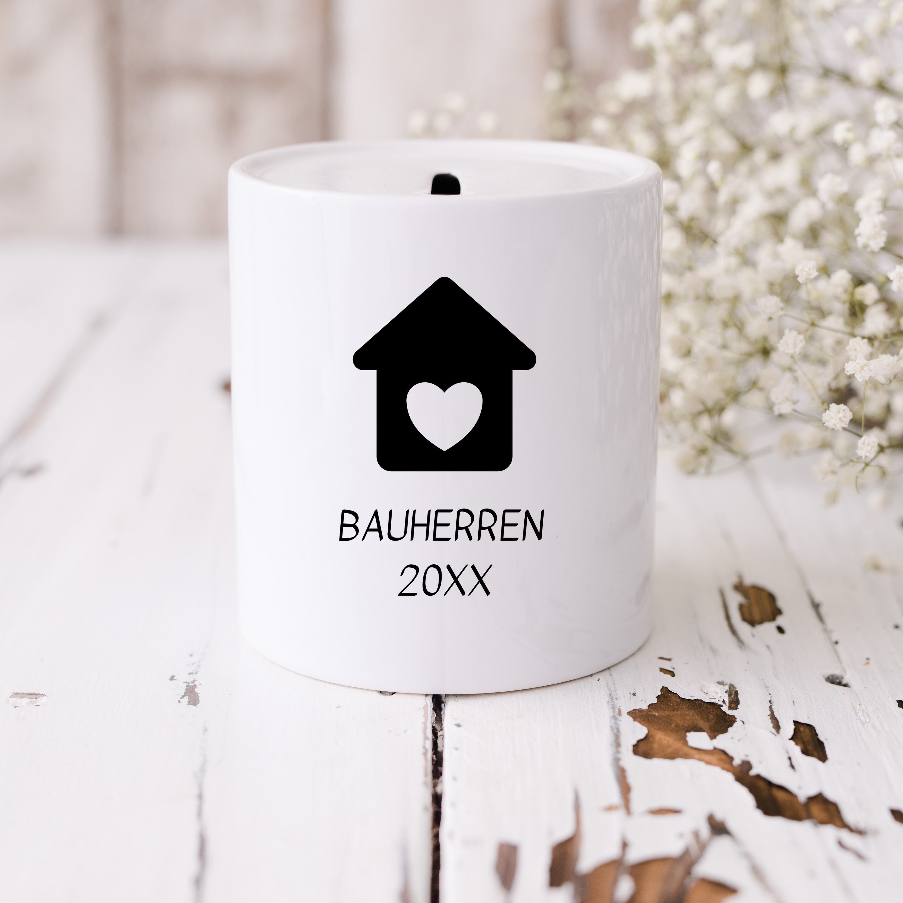 Spardose| Bauherren| Geschenk zum Einzug| Personalisierbar mit Wunschjahr - GlamourDesign