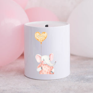 Spardose| Personalisierbar mit Namen| für Kinder| Elefanten-Motiv - GlamourDesign