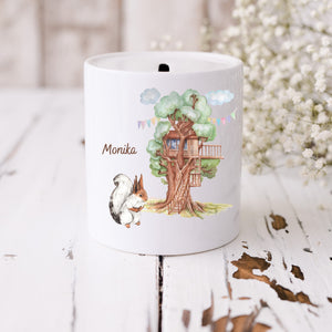 Spardose| Personalisierbar mit Namen| für Kinder| Aquarell-Motiv| Geschenk zur Einschulung - GlamourDesign