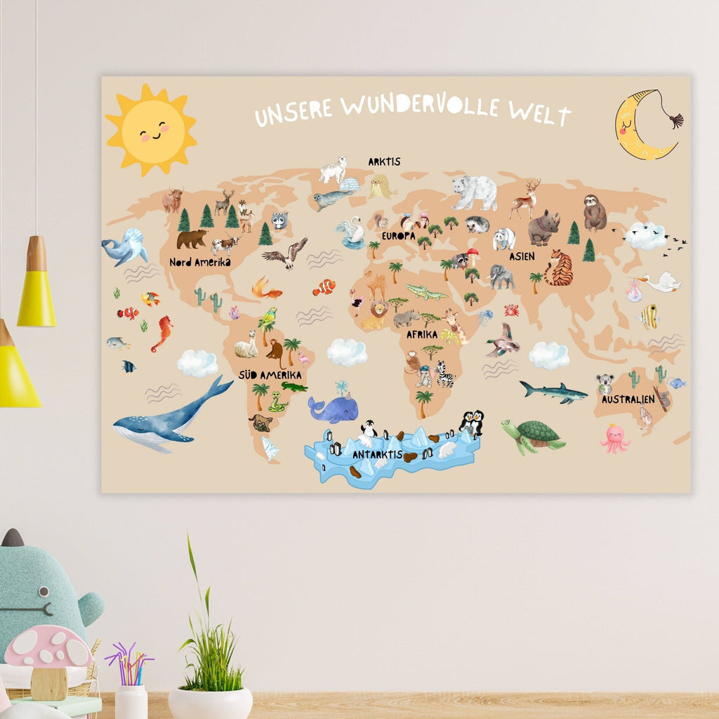 XL Weltkarte für Kinder | DIN A1 & DIN A2 | Unsere wundervolle Welt - GlamourDesign