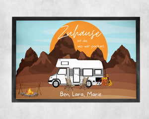 Fußmatte | Zuhause ist wo wir parken| Sunset-Edition| personalisierbar mit Vornamen| rutschfest & waschbar - GlamourDesign