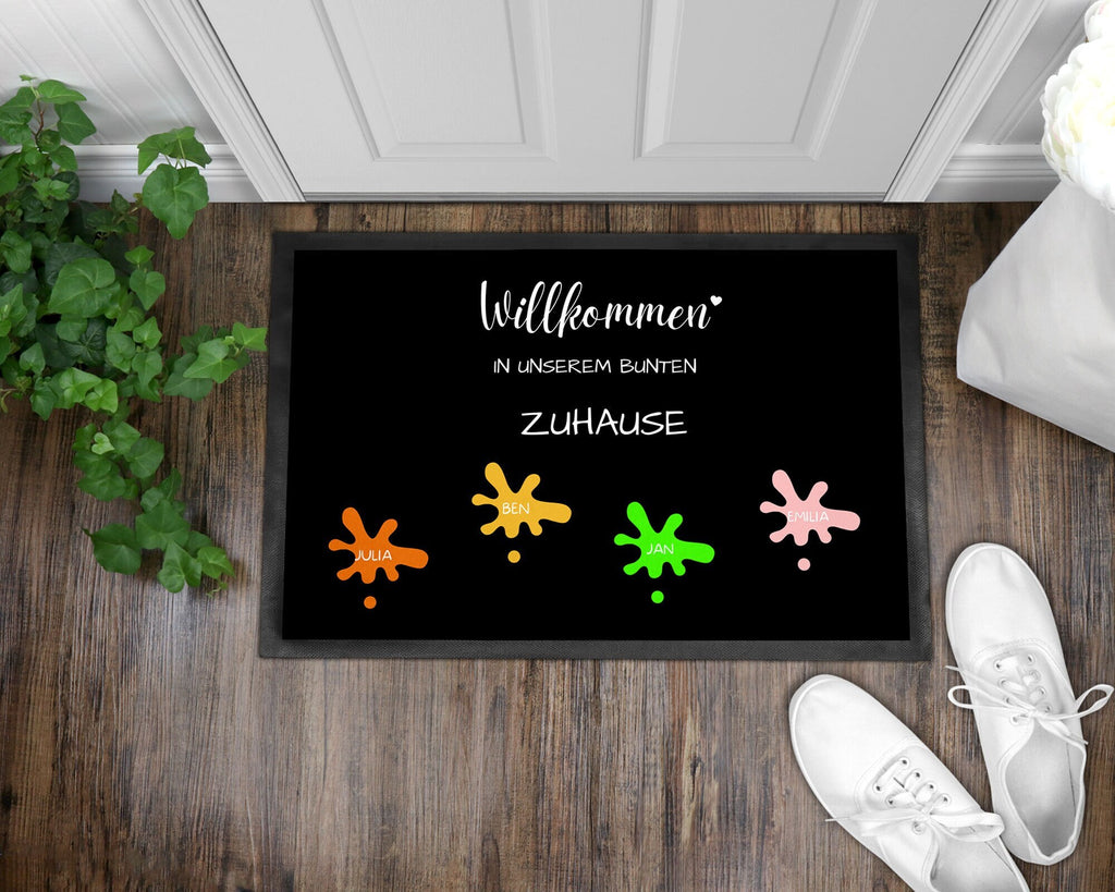 Fußmatte | bunt mit mehreren Farben| bis zu 7 Vornamen| Willkommen - GlamourDesign
